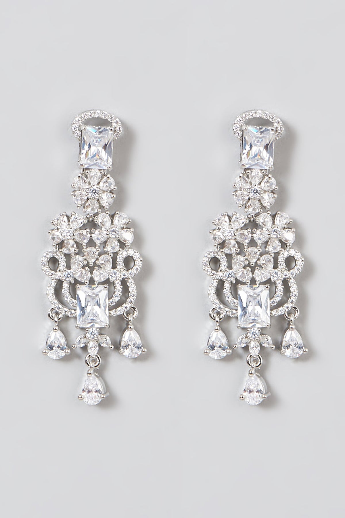 White Finish Faux Diamond Dangler Earrings
