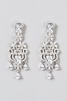 White Finish Faux Diamond Dangler Earrings