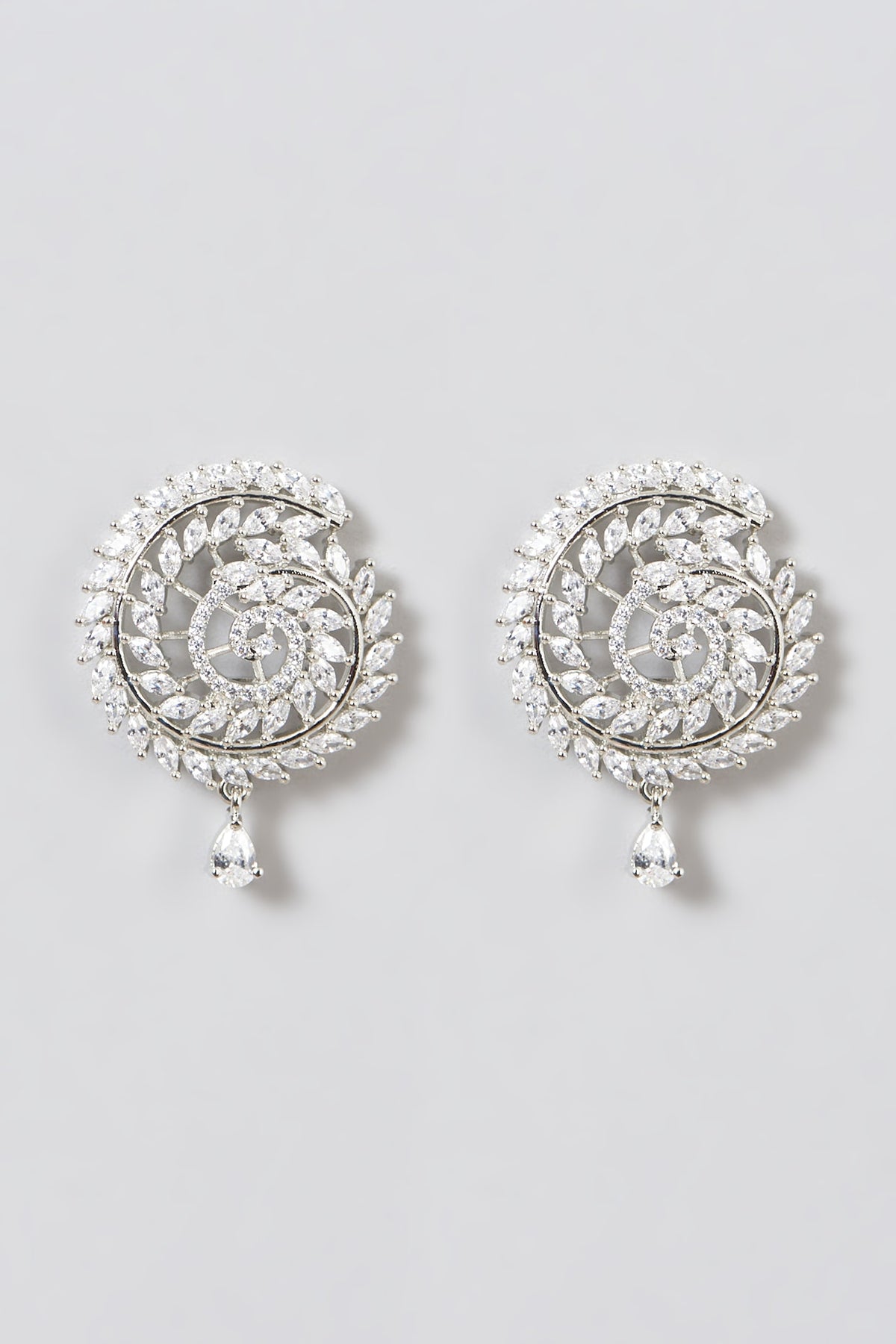 White Finish Zircon Stud Earrings