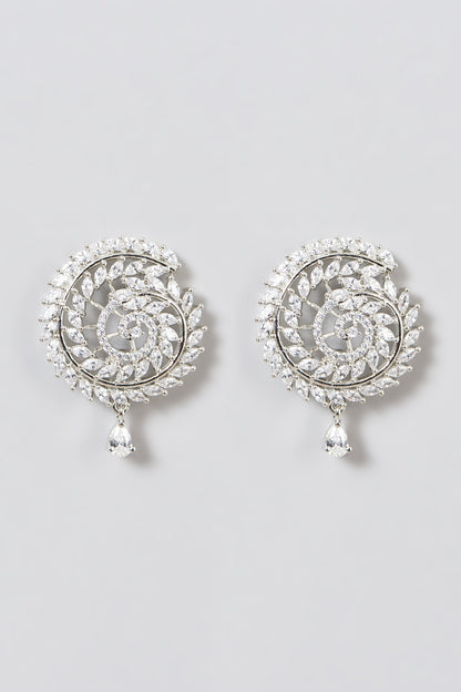 White Finish Zircon Stud Earrings