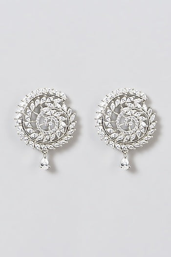 White Finish Zircon Stud Earrings