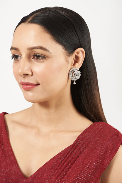 White Finish Zircon Stud Earrings