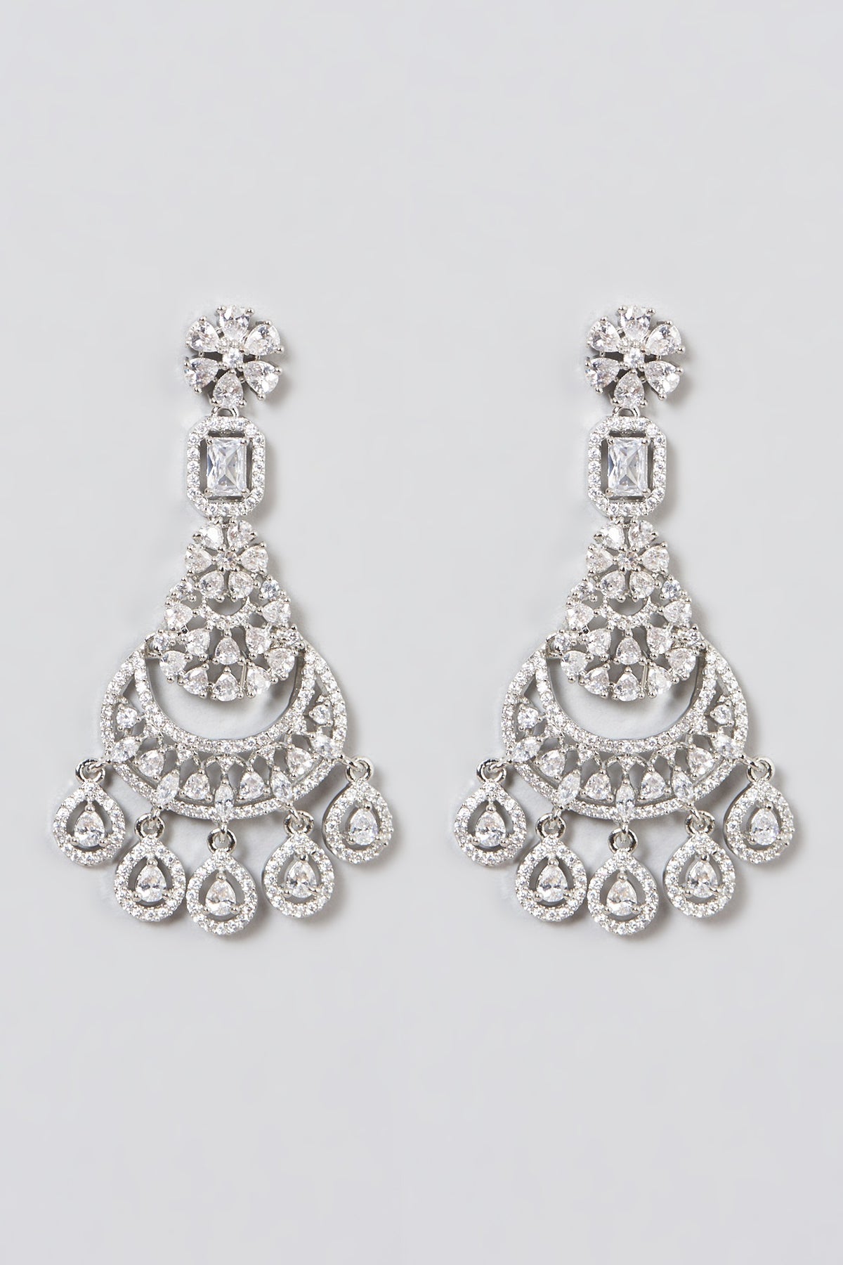 White Finish Zircon Dangler Earrings
