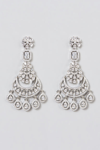 White Finish Zircon Dangler Earrings