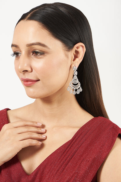 White Finish Zircon Dangler Earrings