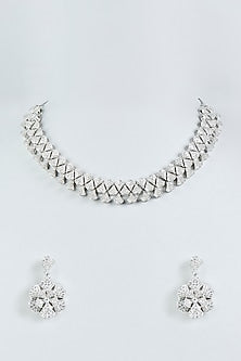 White Finish Zircon Necklace Set In Mixed Metal