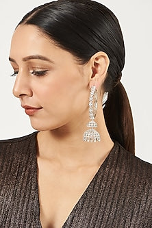White Finish Faux Diamond Long Dangler Earrings