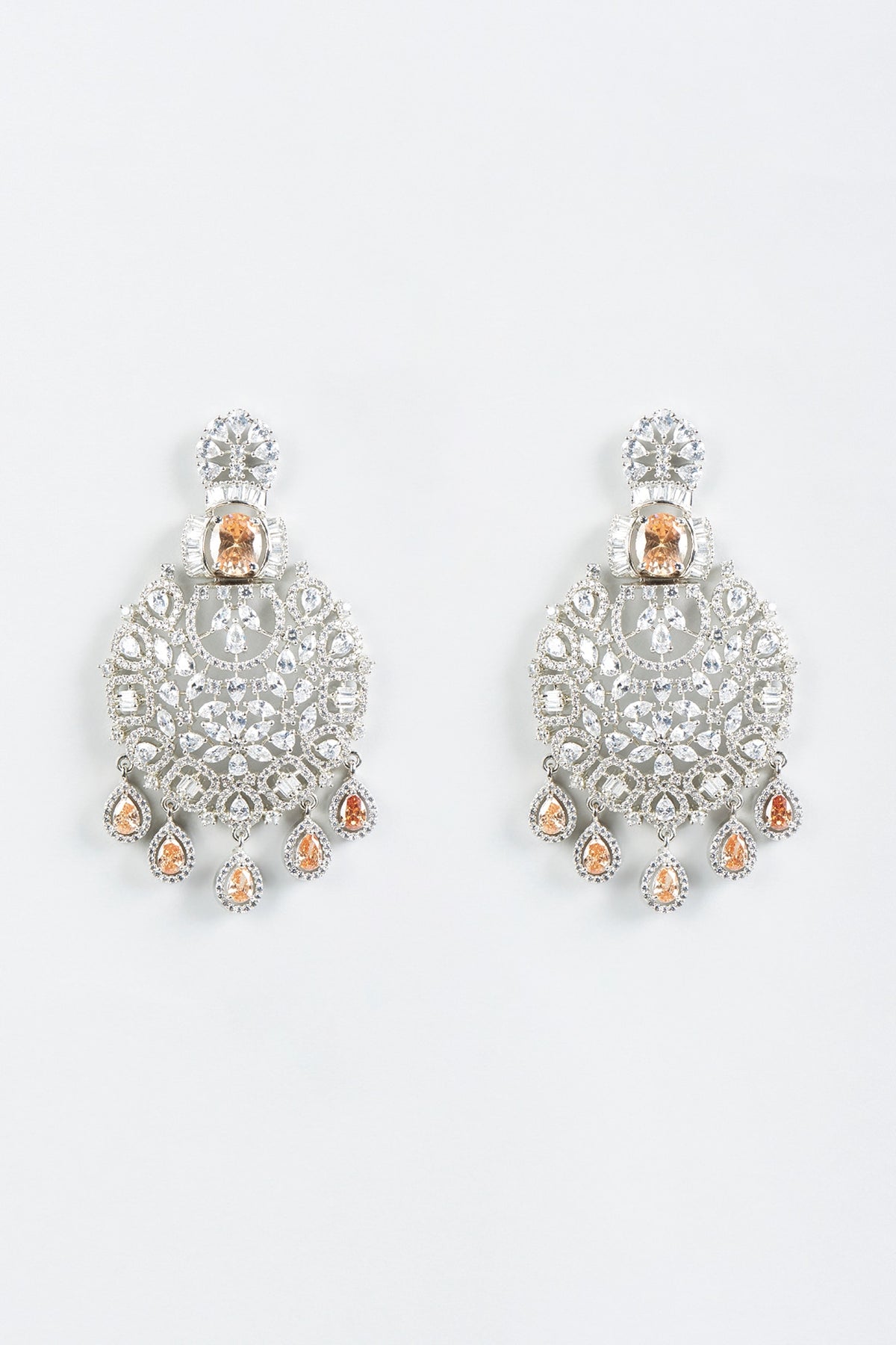 White Finish Champagne Stone & Faux Diamond Earrings