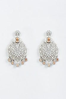 White Finish Champagne Stone & Faux Diamond Earrings