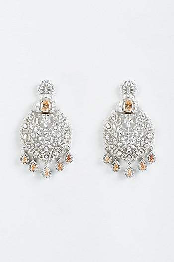 White Finish Champagne Stone & Faux Diamond Earrings