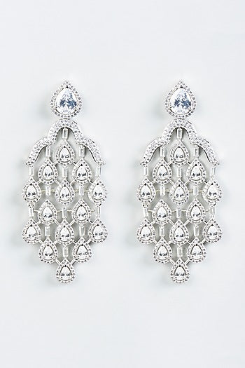 White Finish Dangler Earrings With Faux Diamonds