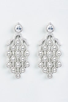 White Finish Dangler Earrings With Faux Diamonds