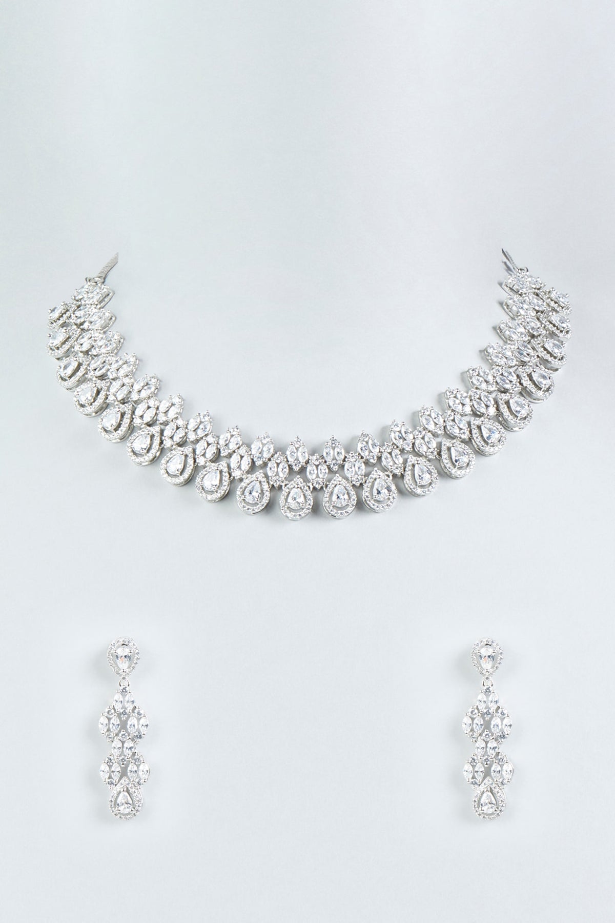 White Finish Zircon Necklace Set In Mixed Metal