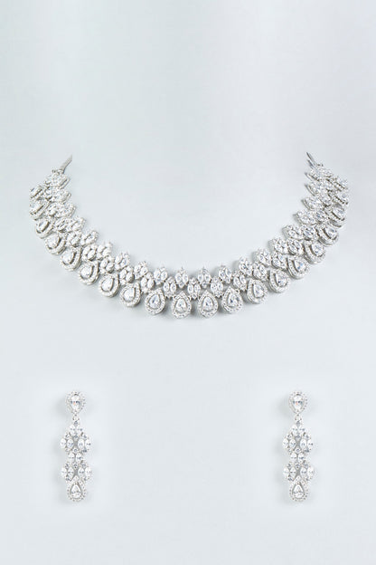 White Finish Zircon Necklace Set In Mixed Metal