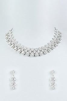 White Finish Zircon Necklace Set In Mixed Metal