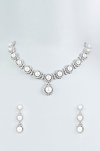 White Finish Zircon & Pearl Studded Necklace Set