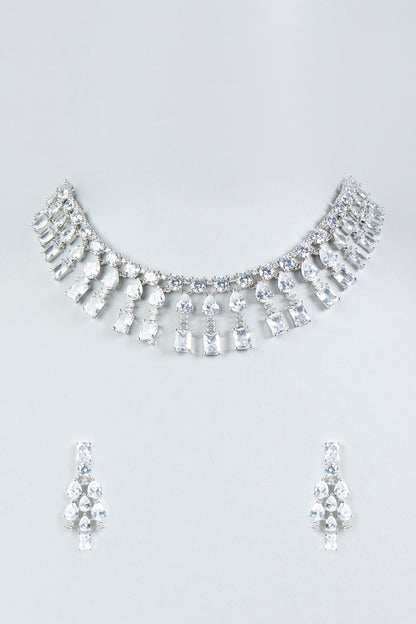 White Finish Zircon Necklace Set