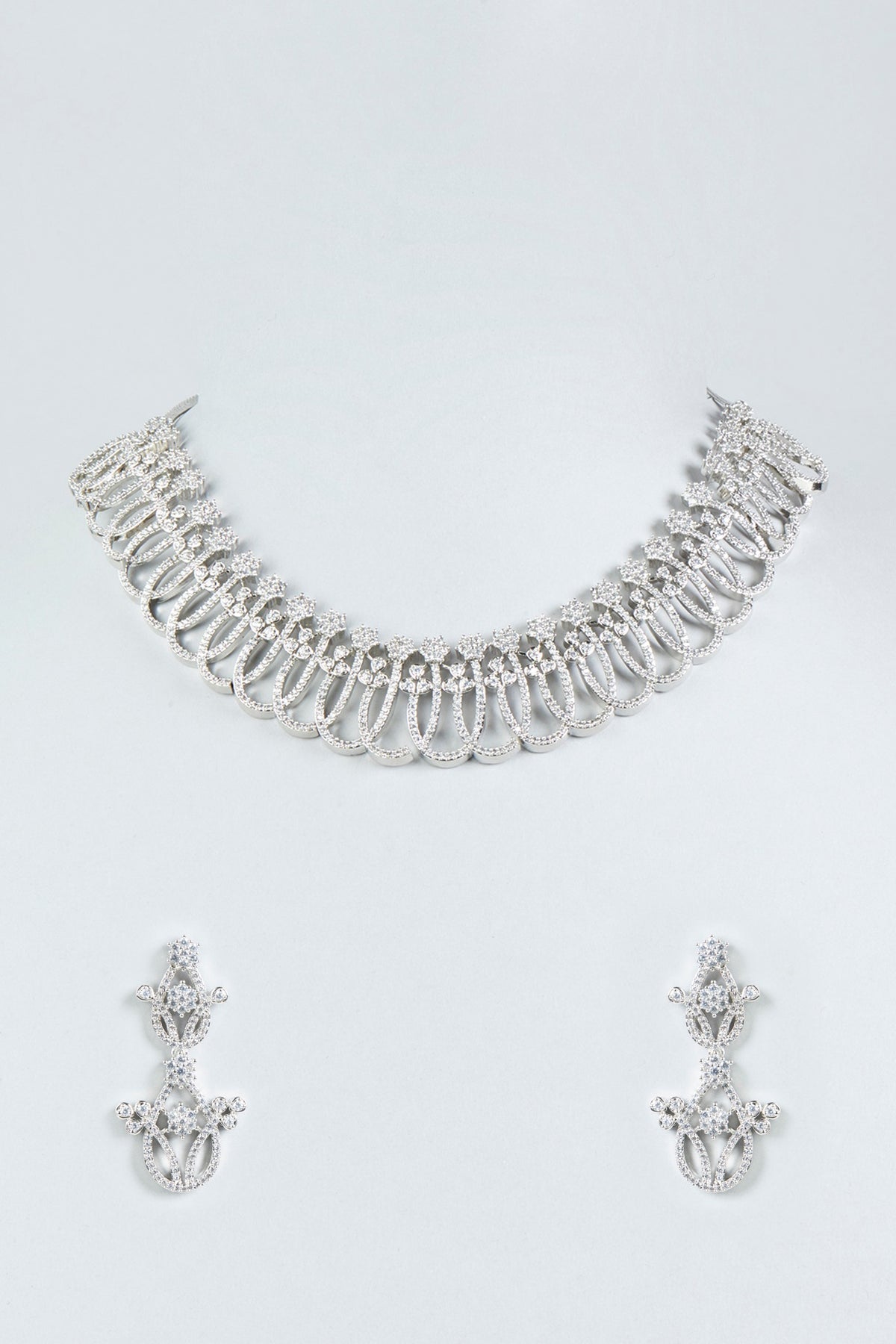 White Finish Zircon Necklace Set