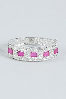 White Finish Diamond & Red Stone Bracelet