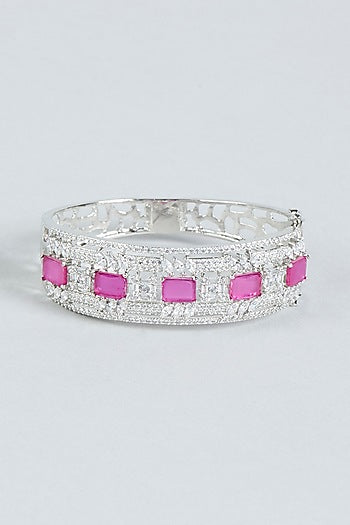 White Finish Diamond & Red Stone Bracelet