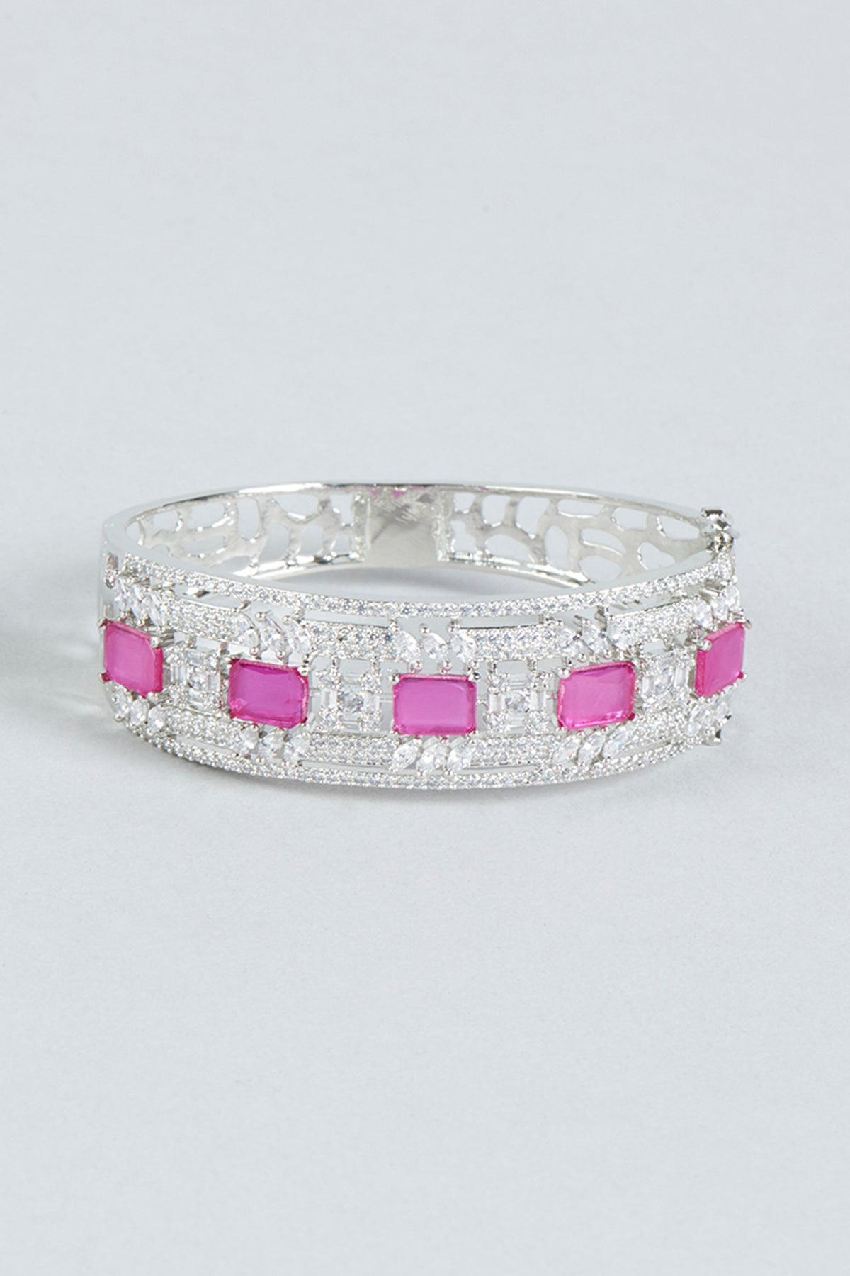 White Finish Diamond & Red Stone Bracelet