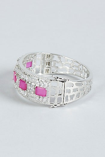 White Finish Diamond & Red Stone Bracelet