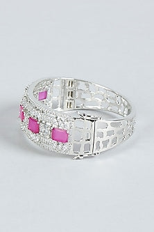White Finish Diamond & Red Stone Bracelet