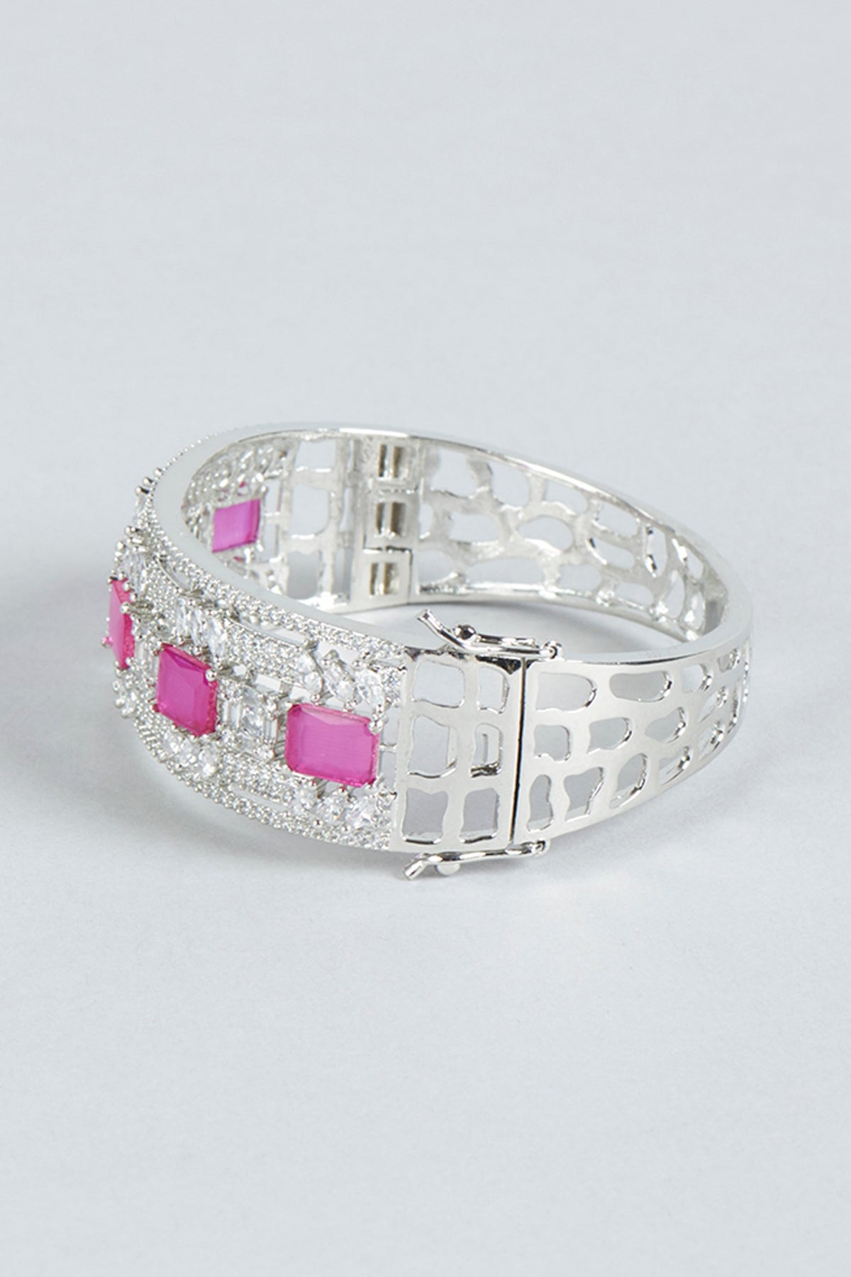White Finish Diamond & Red Stone Bracelet