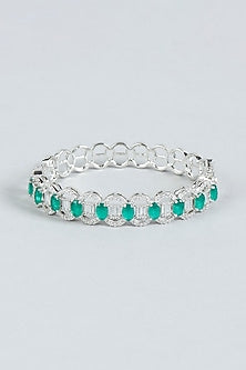 White Finish Diamond & Green Stone Bracelet