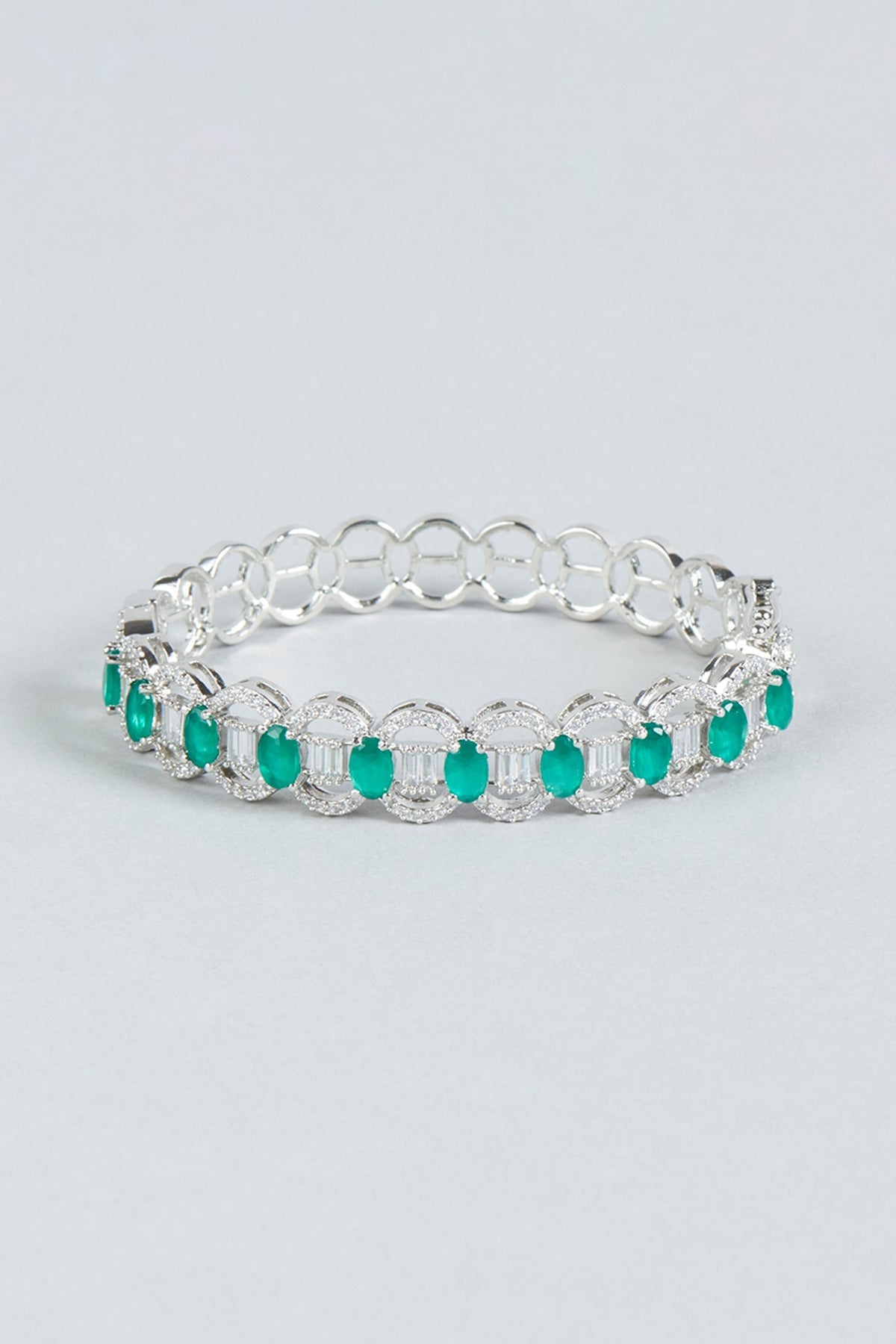 White Finish Diamond & Green Stone Bracelet
