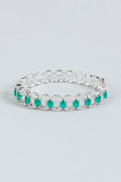White Finish Diamond & Green Stone Bracelet