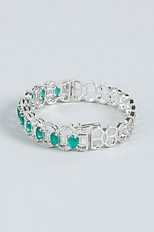White Finish Diamond & Green Stone Bracelet
