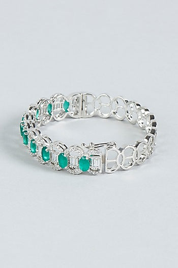 White Finish Diamond & Green Stone Bracelet