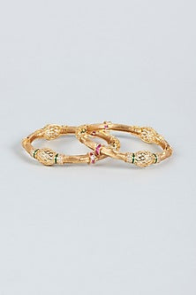 Gold Finish Zircon Bangles (Set Of 2)