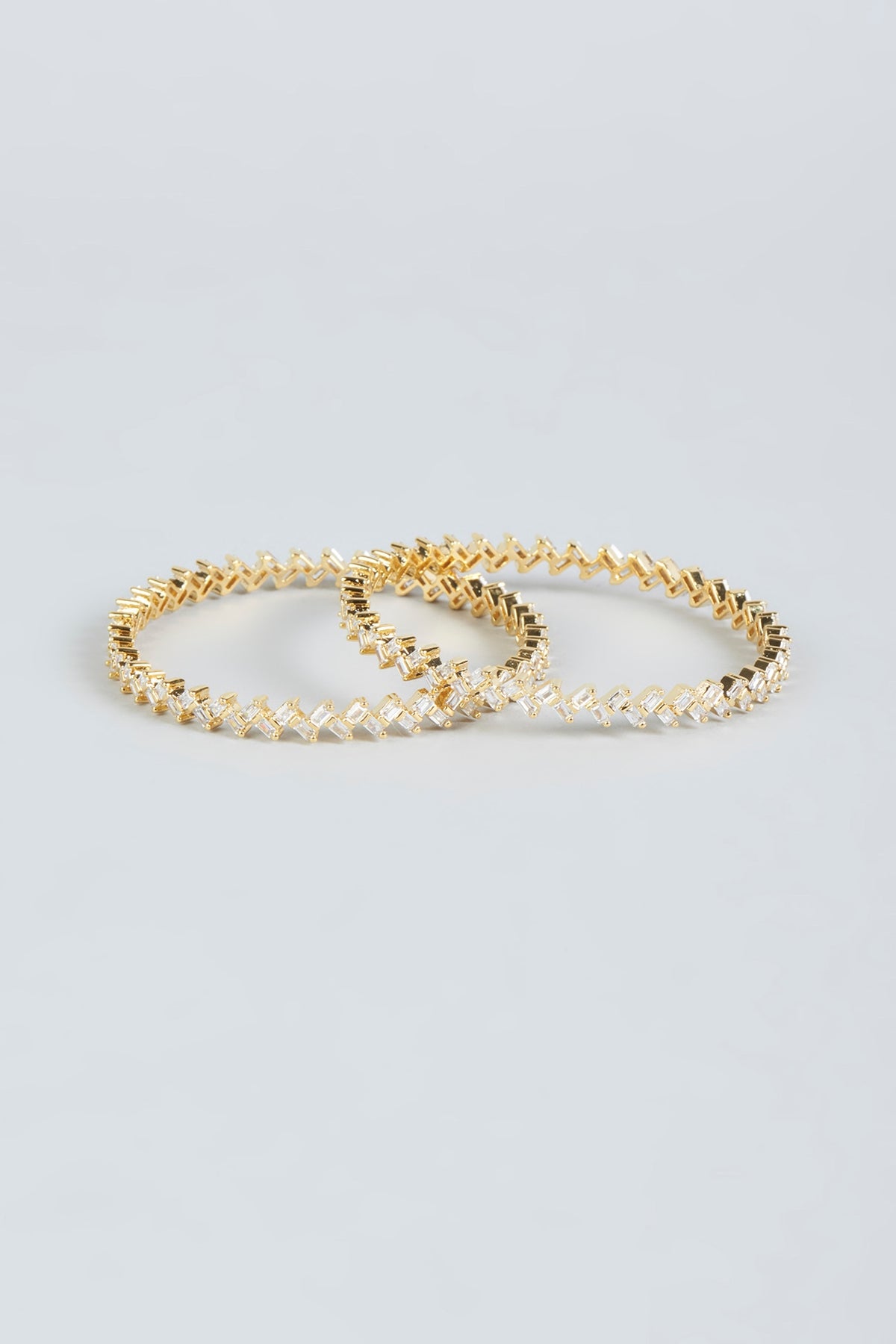Gold Finish Zircon Bangles (Set Of 2)
