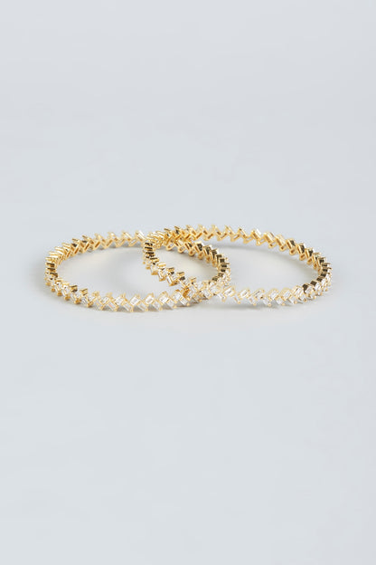 Gold Finish Zircon Bangles (Set Of 2)