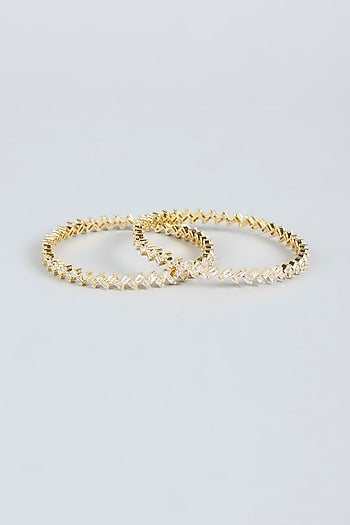 Gold Finish Zircon Bangles (Set Of 2)