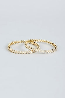Gold Finish Zircon Bangles (Set Of 2)