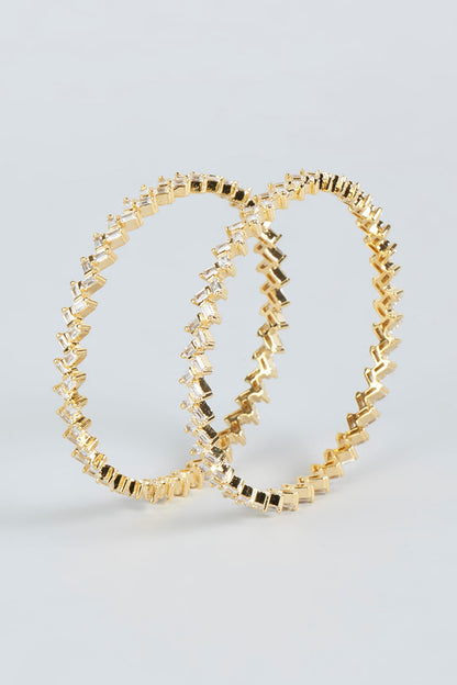 Gold Finish Zircon Bangles (Set Of 2)