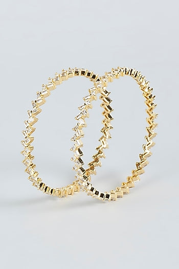 Gold Finish Zircon Bangles (Set Of 2)