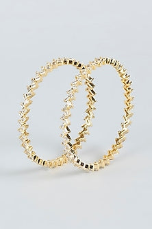 Gold Finish Zircon Bangles (Set Of 2)