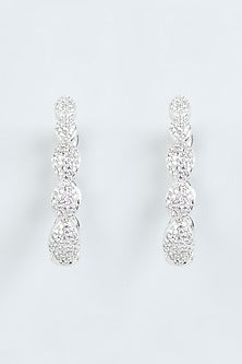 White Finish Faux Diamonds Hoop Earrings