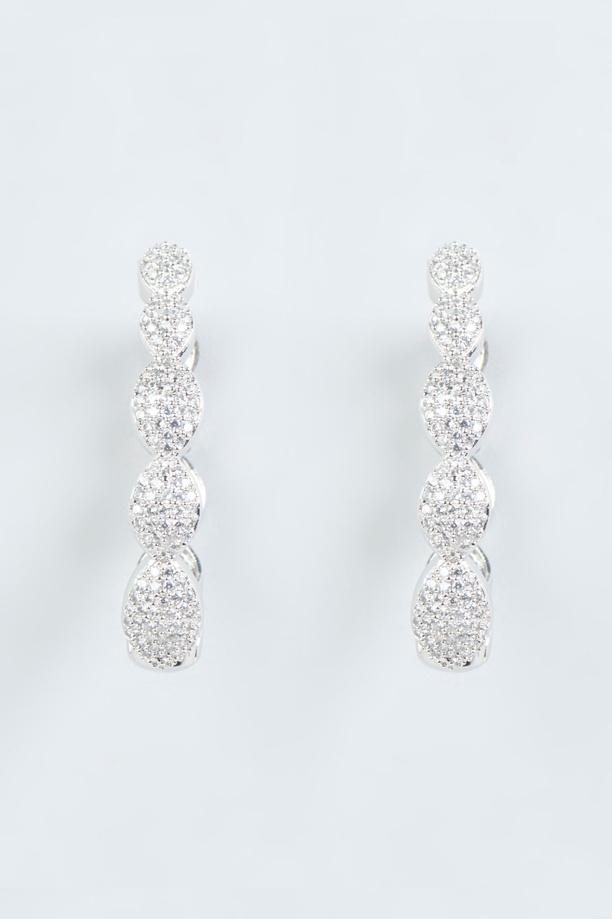 White Finish Faux Diamonds Hoop Earrings