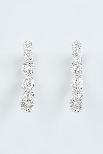White Finish Faux Diamonds Hoop Earrings