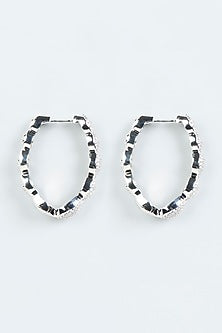 White Finish Faux Diamonds Hoop Earrings