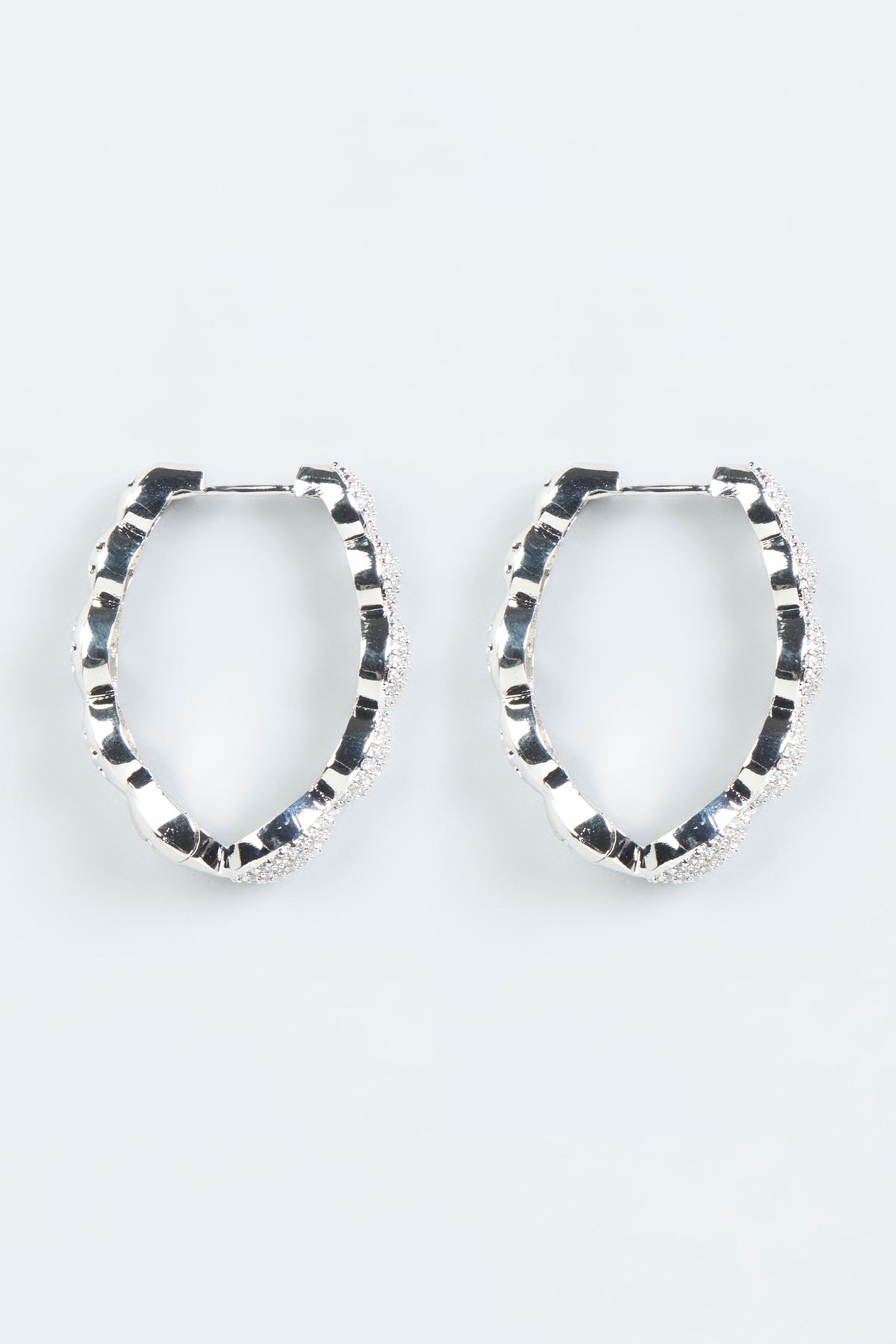 White Finish Faux Diamonds Hoop Earrings