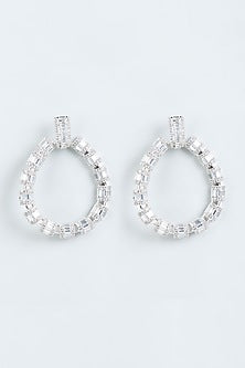 White Finish Faux Diamonds Dangler Earrings