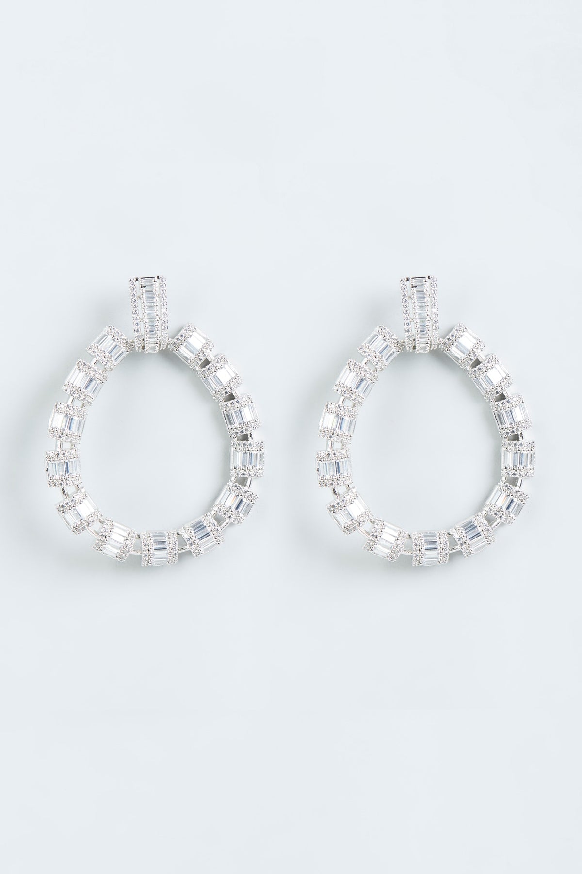 White Finish Faux Diamonds Dangler Earrings