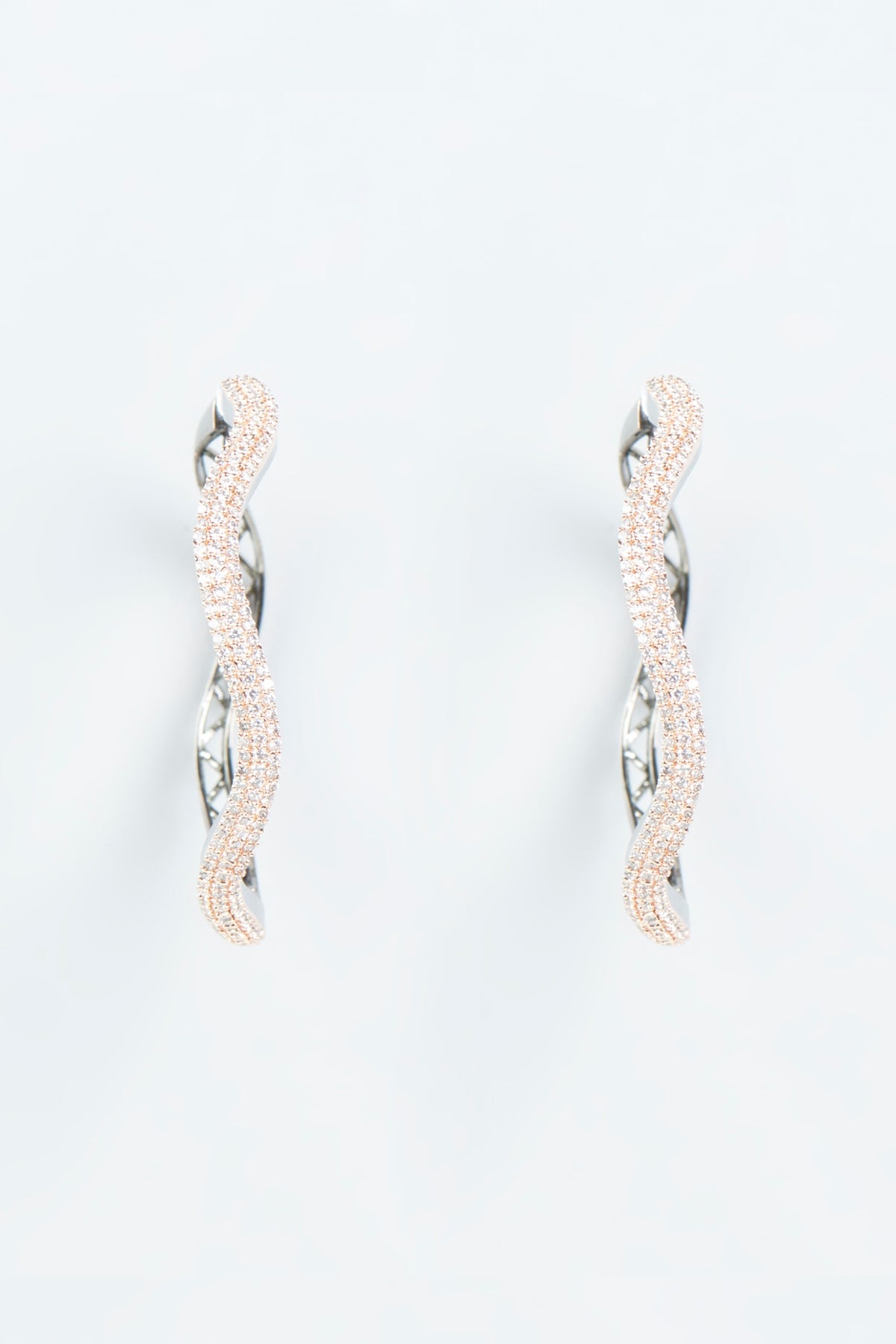 Two Tone Finish Zircon Hoop Earrings