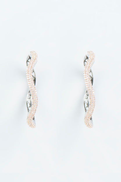 Two Tone Finish Zircon Hoop Earrings